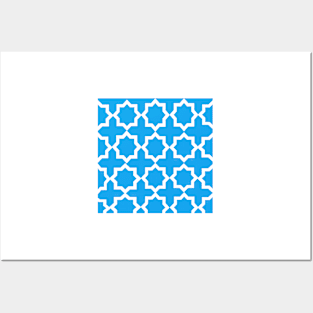 Blue and White Lattice Pattern Posters and Art